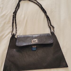 Elegant Black Pleather Shoulder Bag